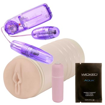 two bullet vibrator with stroker and lube packet